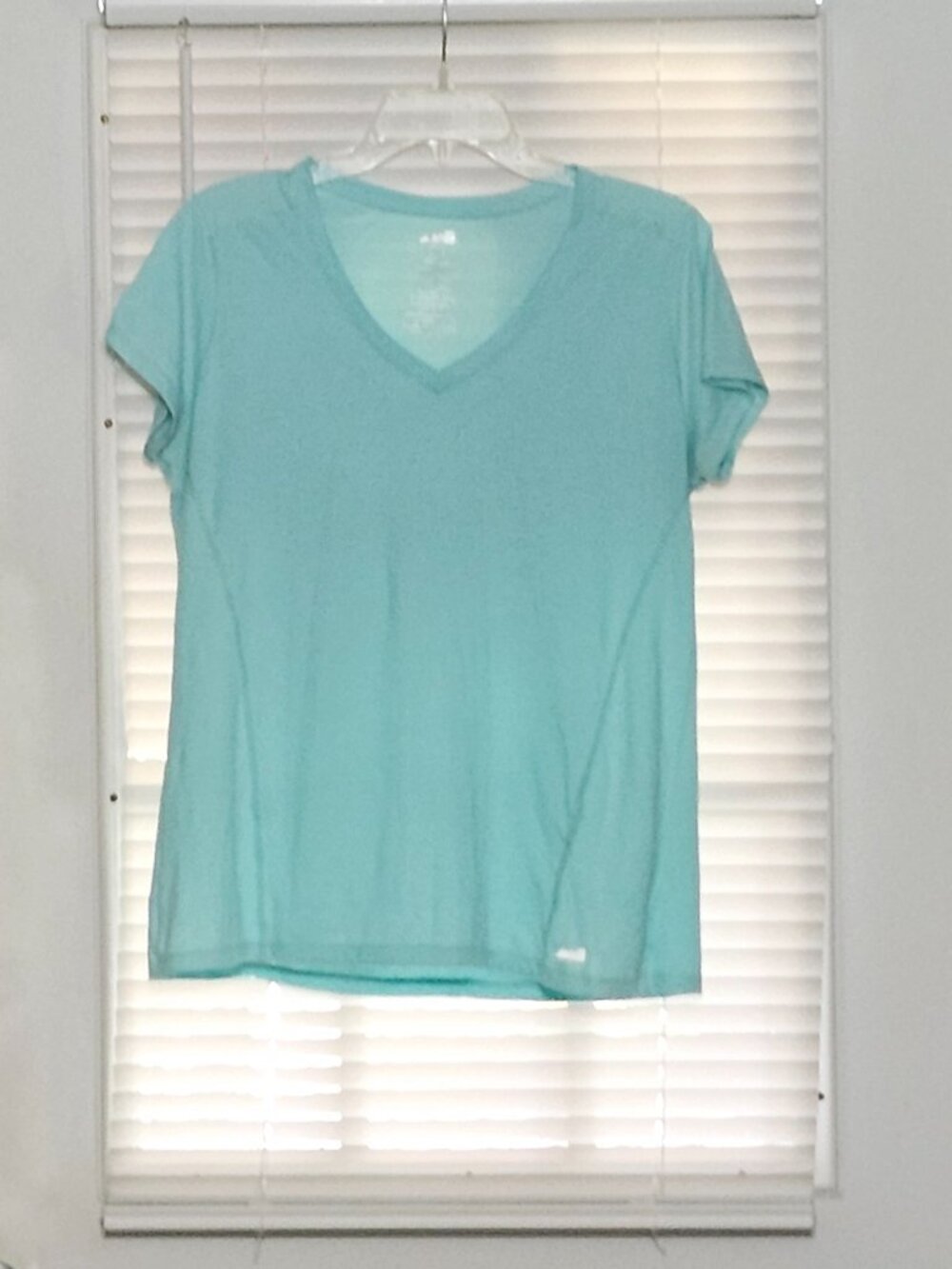 Avia Activewear Greenish Blue Light Striped Short Sleeve Top Size XL